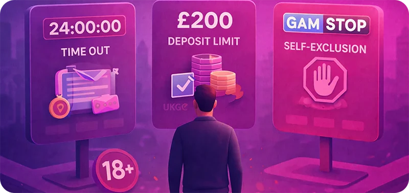 UK responsible gambling tools: limits, time-out, self-exclusion, 18+